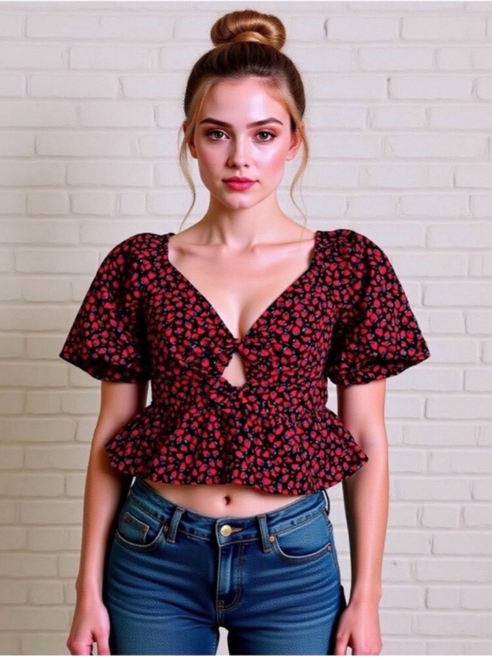 Band Of The Free LA Cropped Top Strawberries Smocked Women’s M